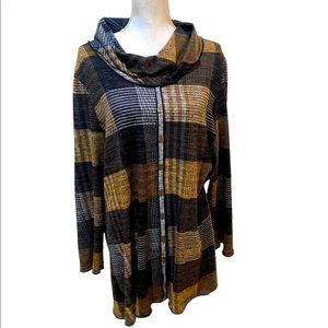 Pure Essence Urbanology cowl neck plaid long sleeve tunic knit stretch top sz 1x
